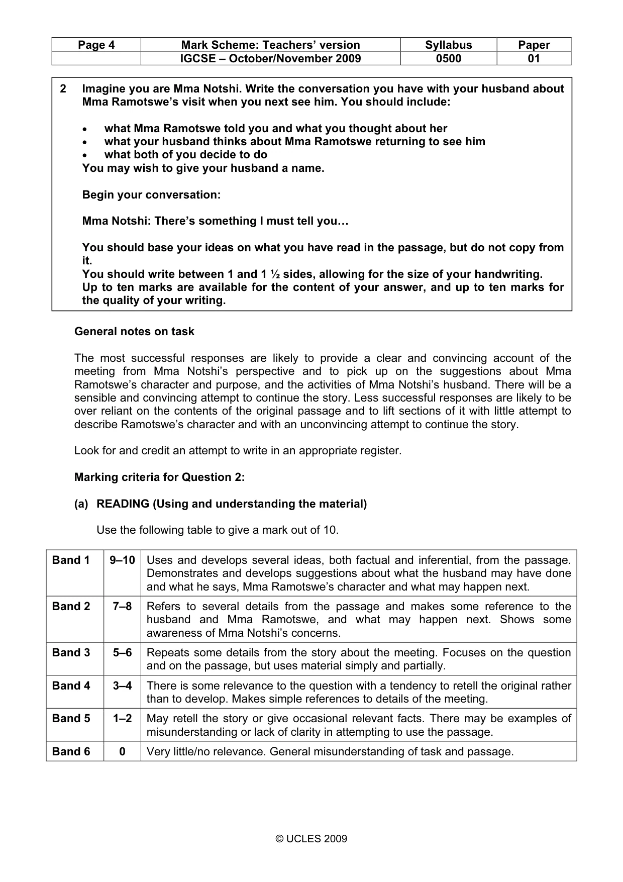 Mark scheme, page 4 of 5