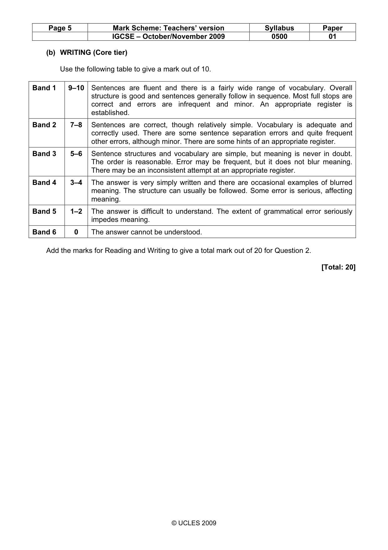 Mark scheme, page 5 of 5