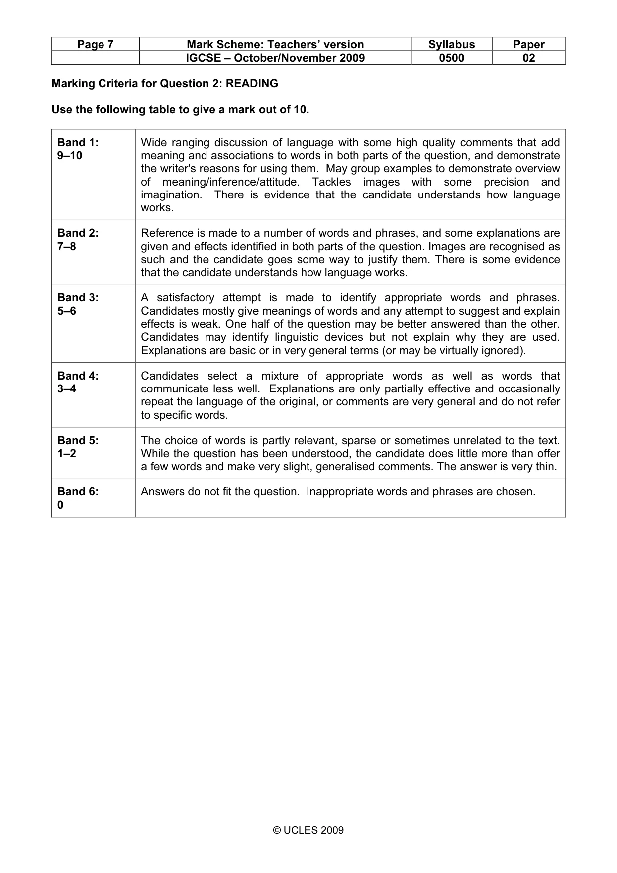 Mark scheme, page 7 of 10