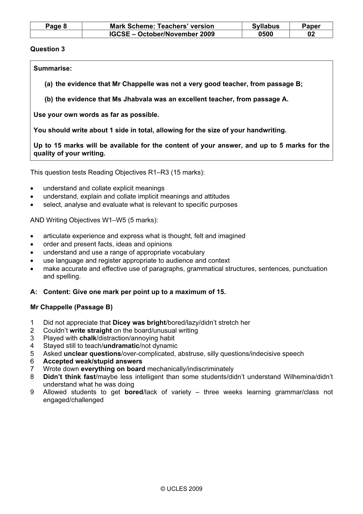 Mark scheme, page 8 of 10
