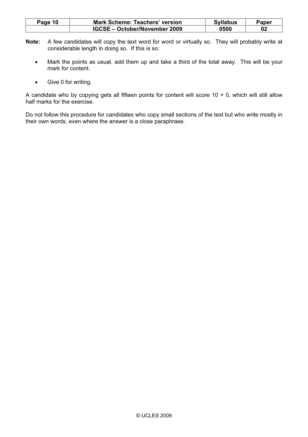 Mark scheme, page 10 of 10