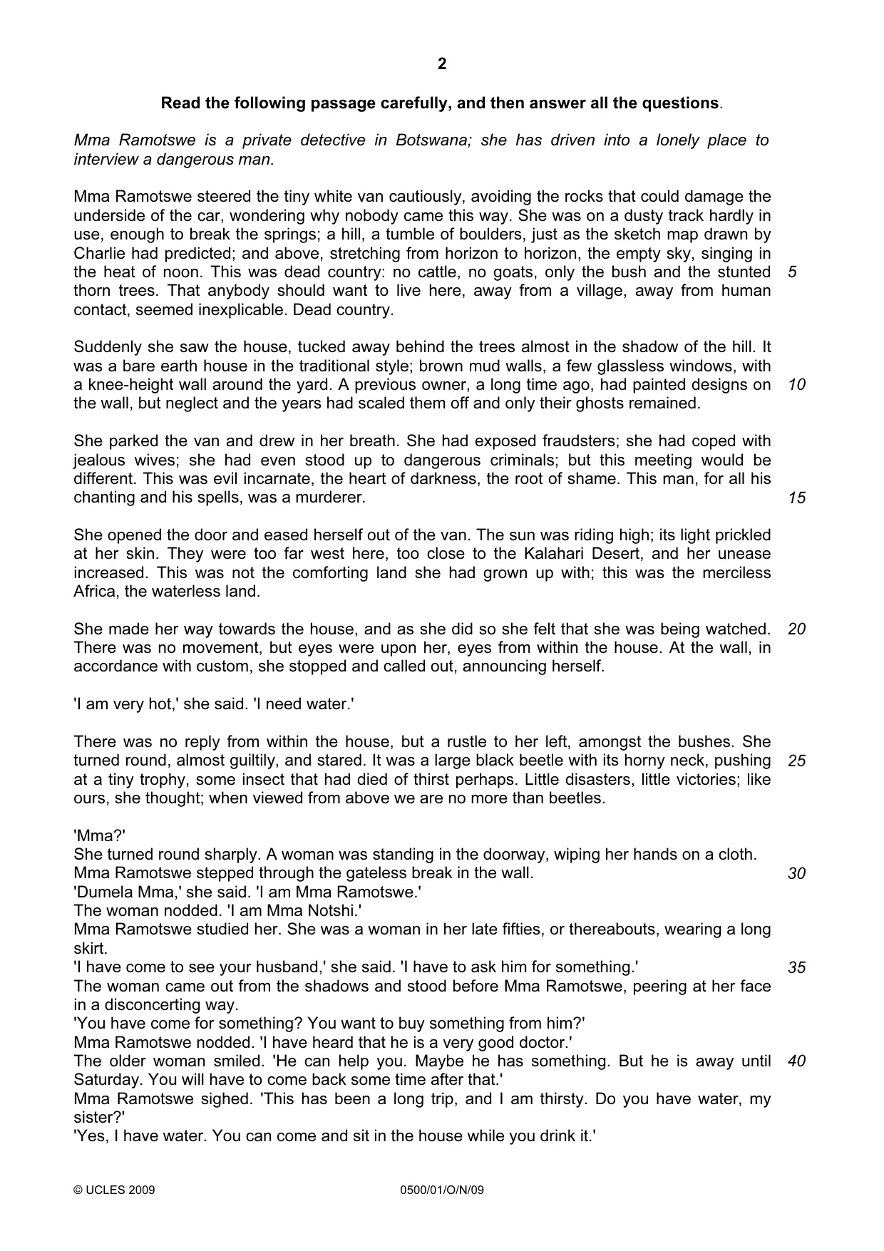 Cambridge IGCSE English - First Language 0500 2009 Oct/Nov Paper 1 · Variant 1 question paper, page 2 of 4