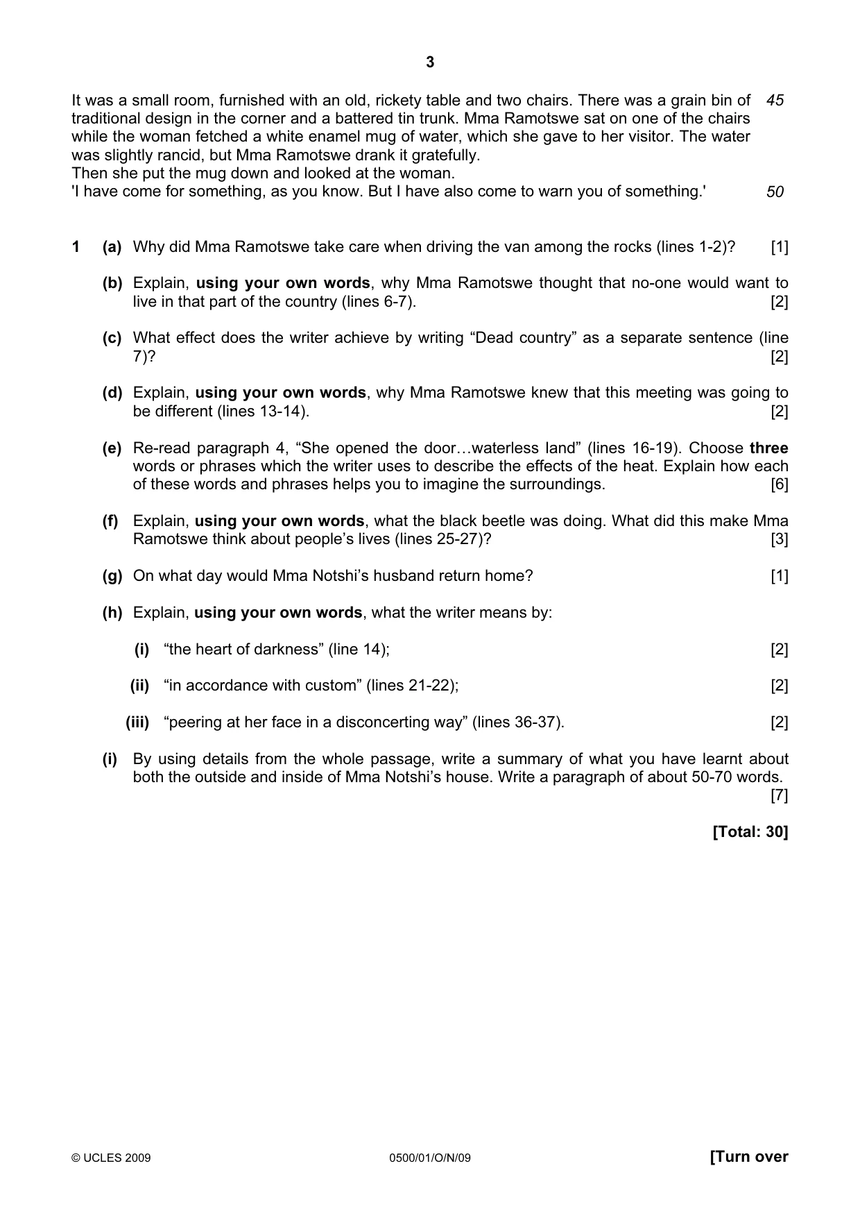 Cambridge IGCSE English - First Language 0500 2009 Oct/Nov Paper 1 · Variant 1 question paper, page 3 of 4