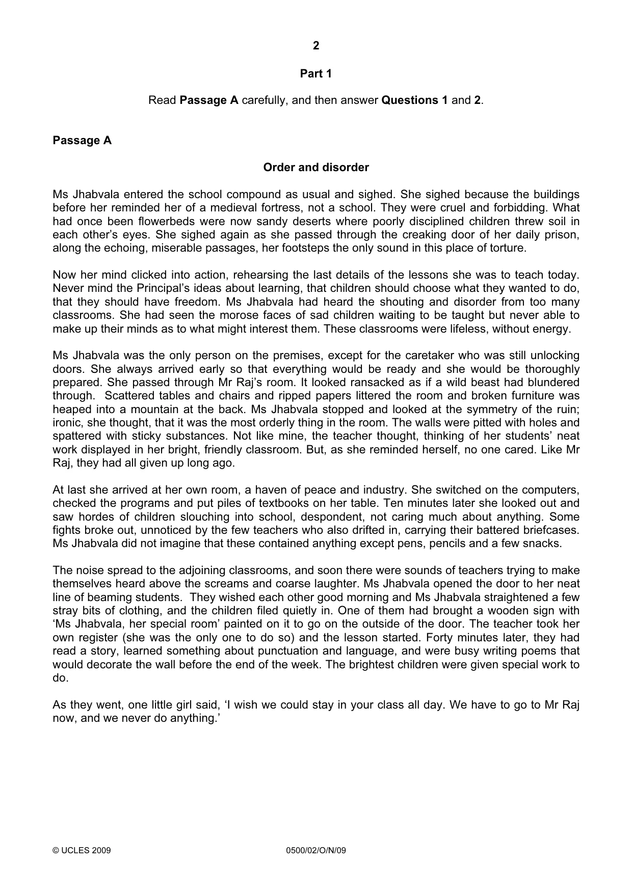 Cambridge IGCSE English - First Language 0500 2009 Oct/Nov Paper 2 · Variant 1 question paper, page 2 of 8