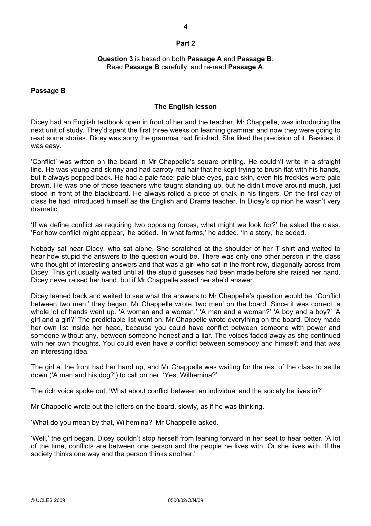 Cambridge IGCSE English - First Language 0500 2009 Oct/Nov Paper 2 · Variant 1 question paper, page 4 of 8