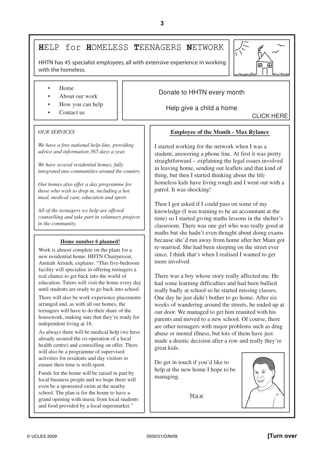 Cambridge IGCSE English - First Language 0500 2009 Oct/Nov Paper 3 · Variant 1 question paper, page 3 of 4