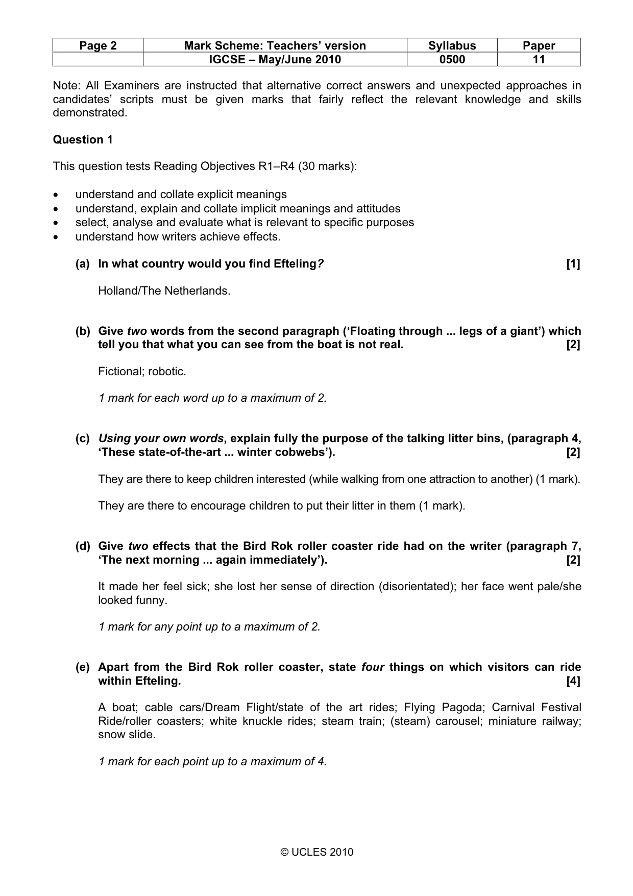 Mark scheme, page 2 of 6