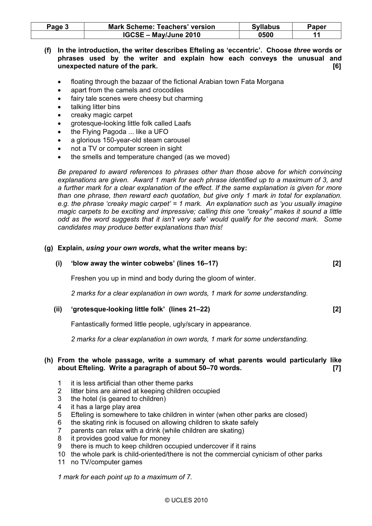 Mark scheme, page 3 of 6
