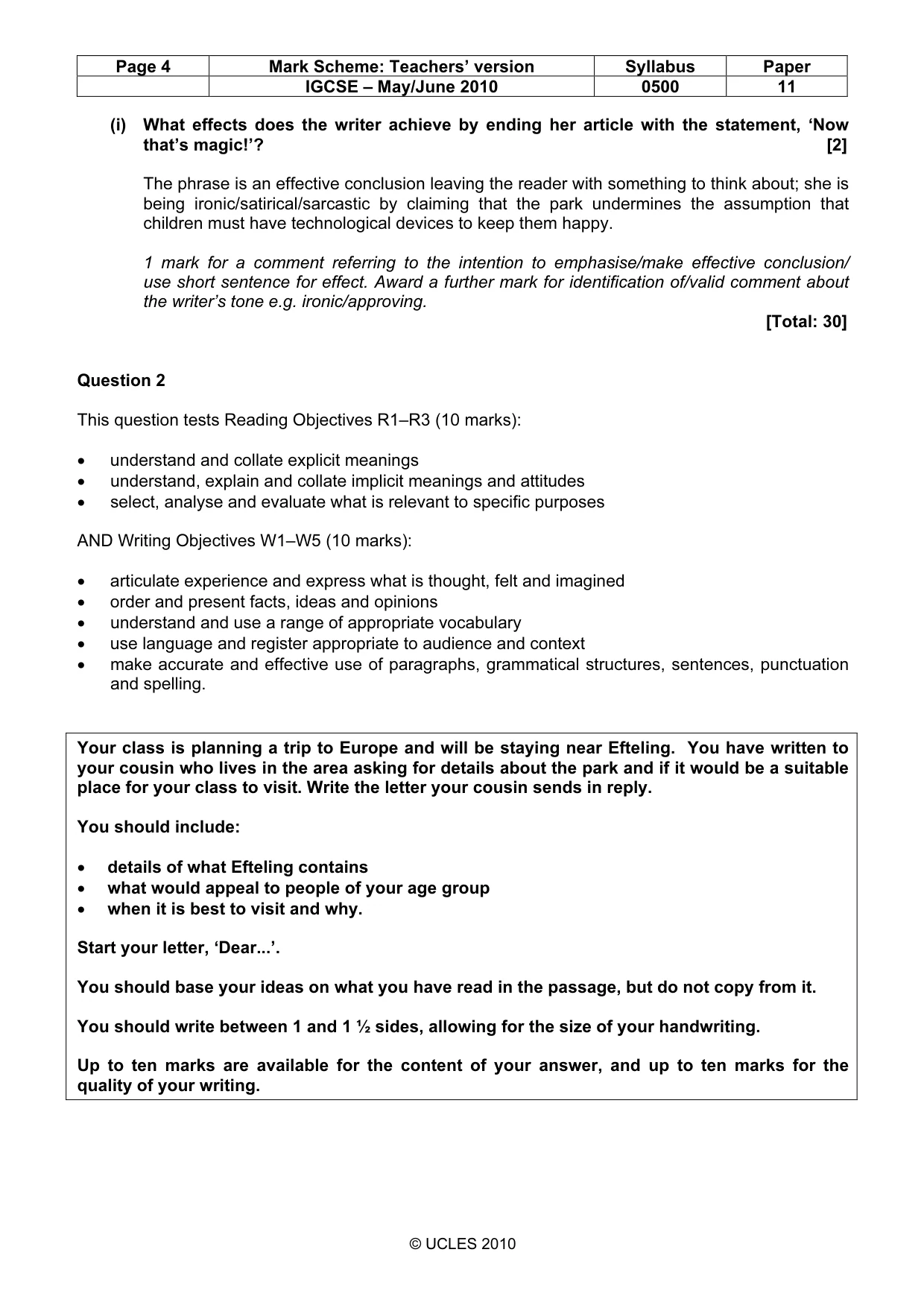 Mark scheme, page 4 of 6