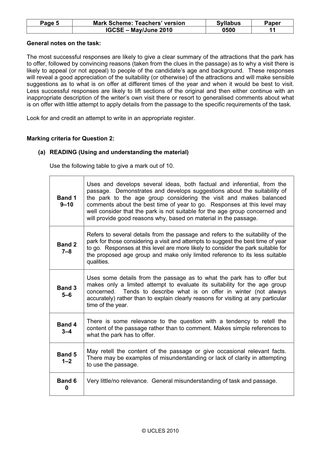 Mark scheme, page 5 of 6