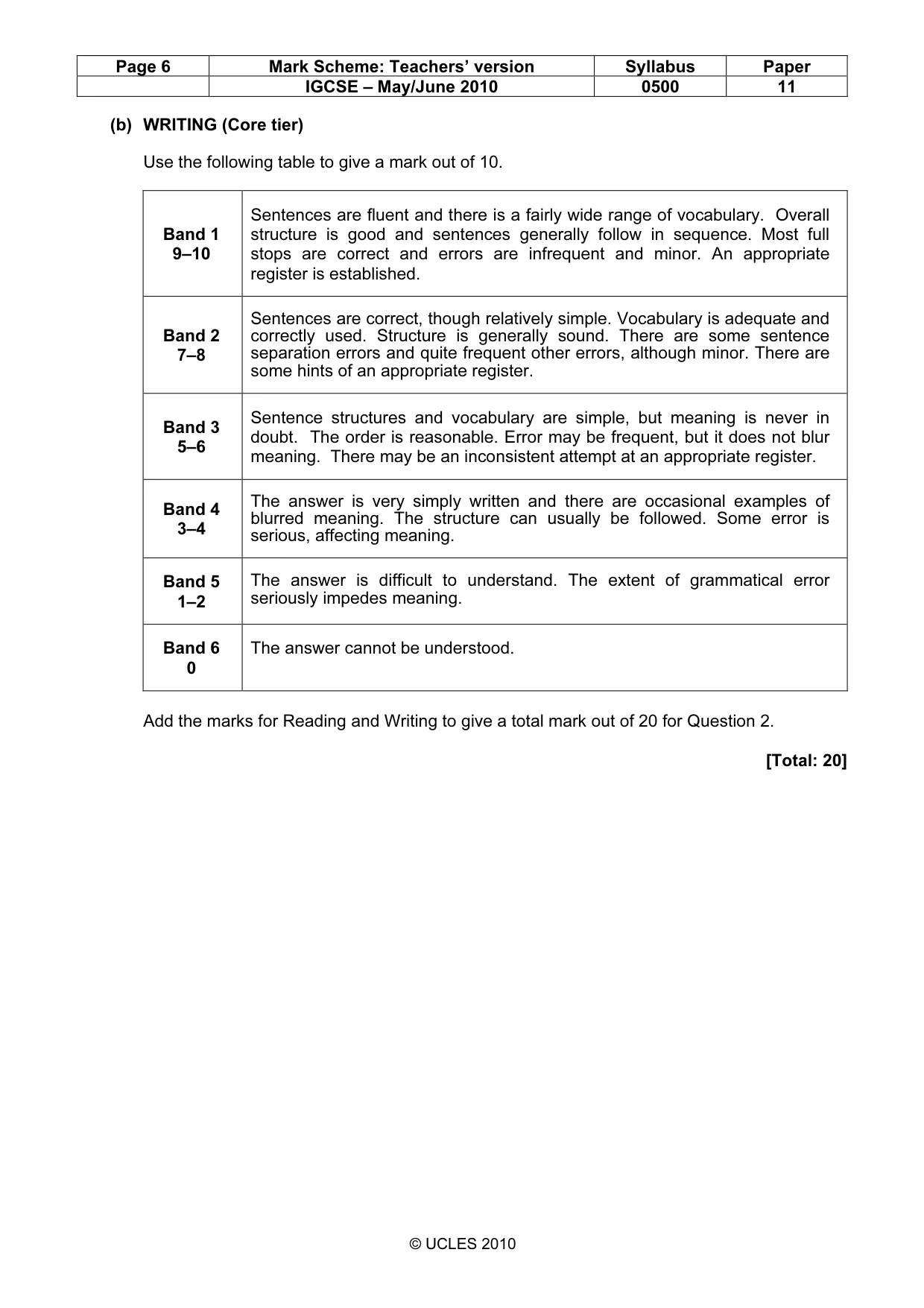 Mark scheme, page 6 of 6