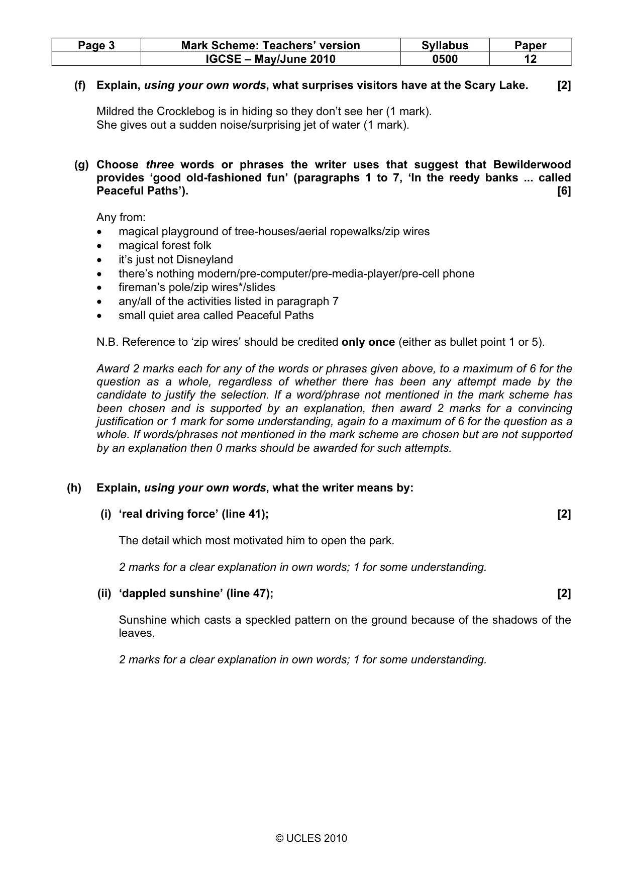 Mark scheme, page 3 of 7