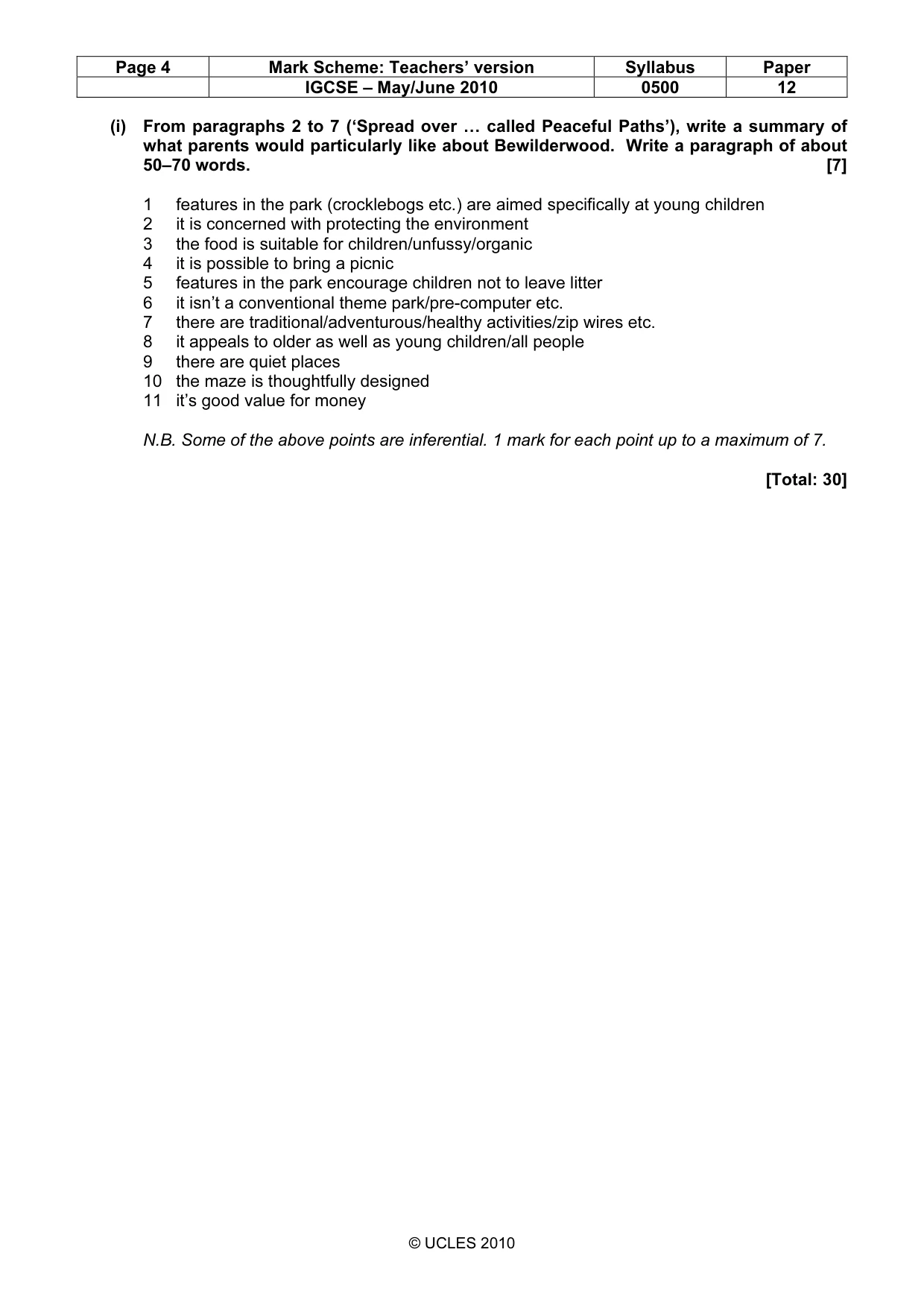 Mark scheme, page 4 of 7