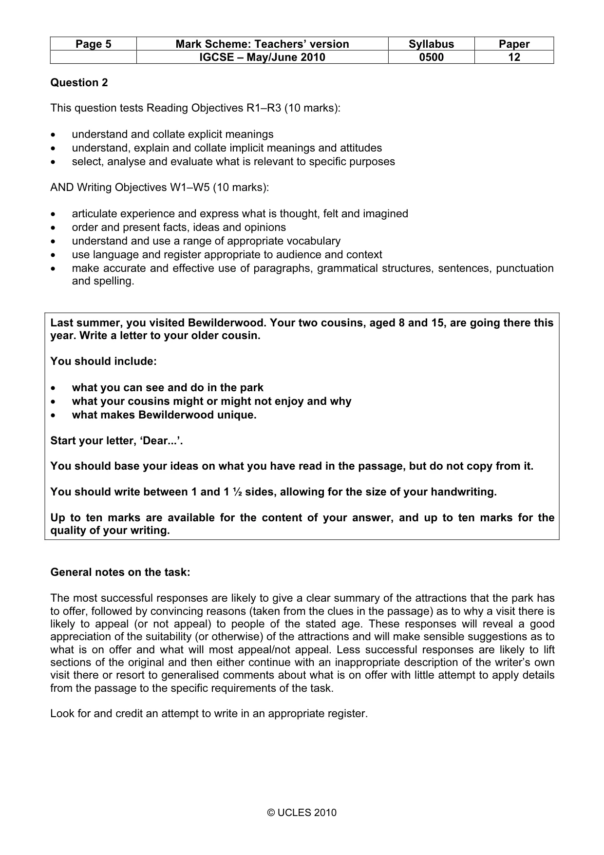 Mark scheme, page 5 of 7