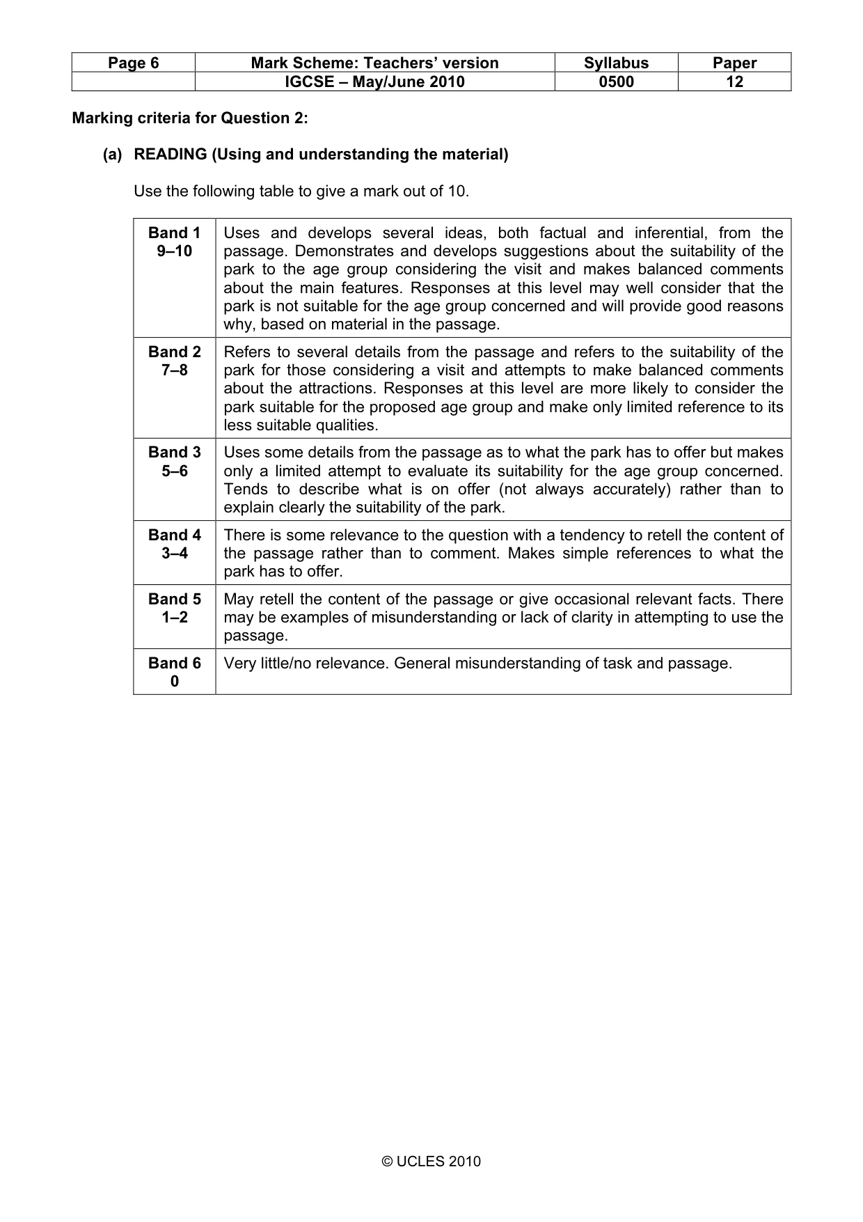 Mark scheme, page 6 of 7