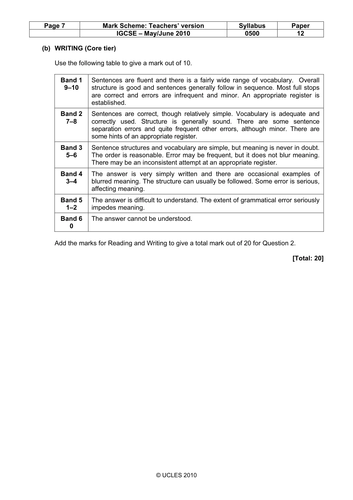 Mark scheme, page 7 of 7