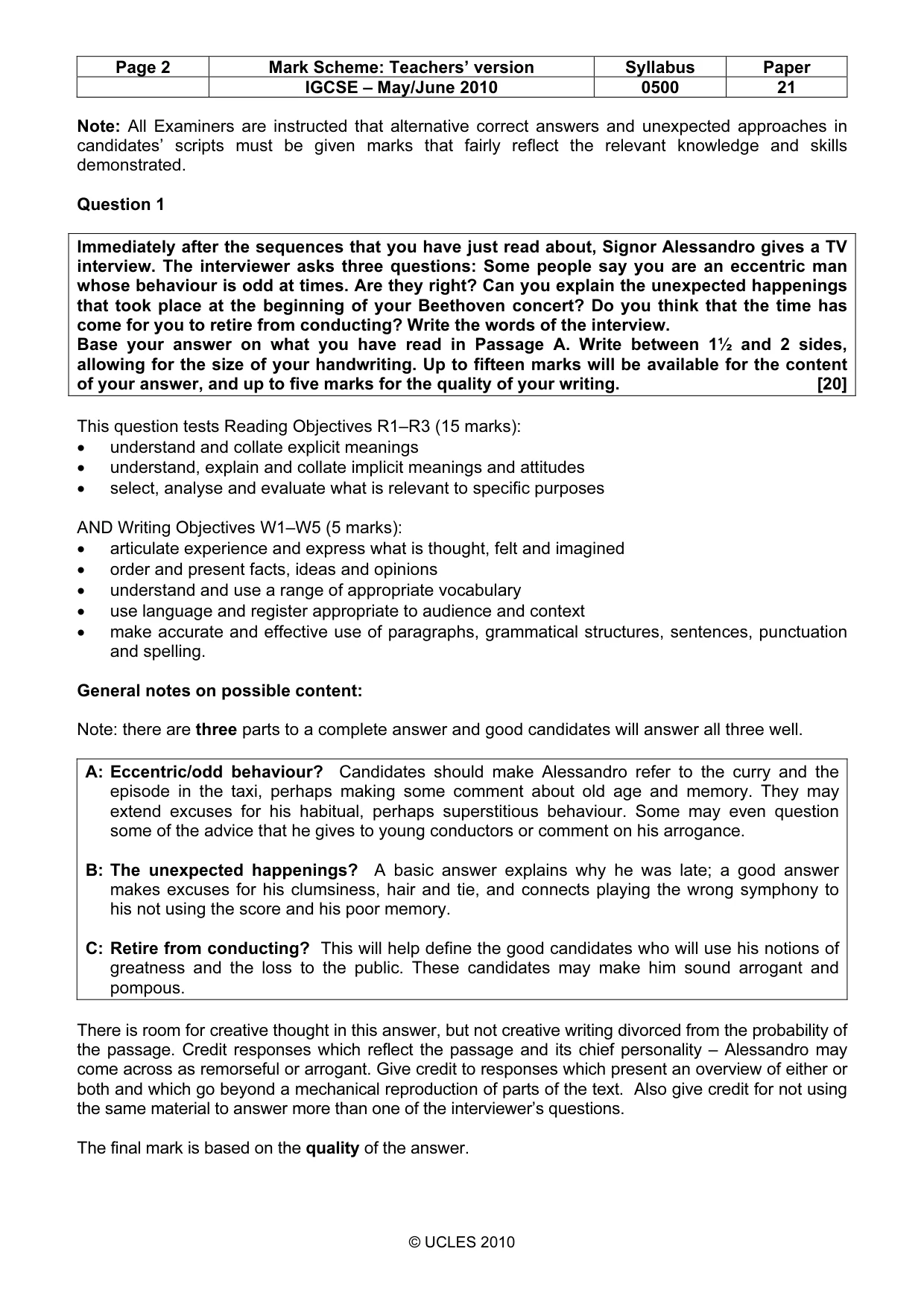 Mark scheme, page 2 of 7