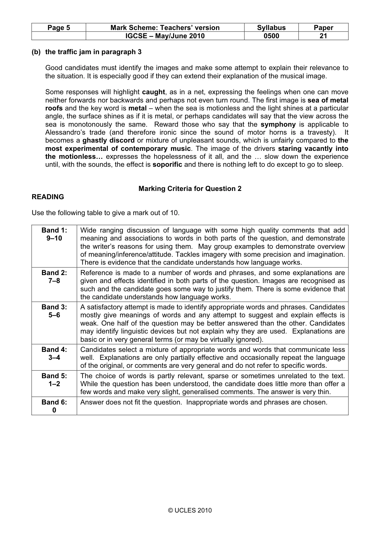Mark scheme, page 5 of 7