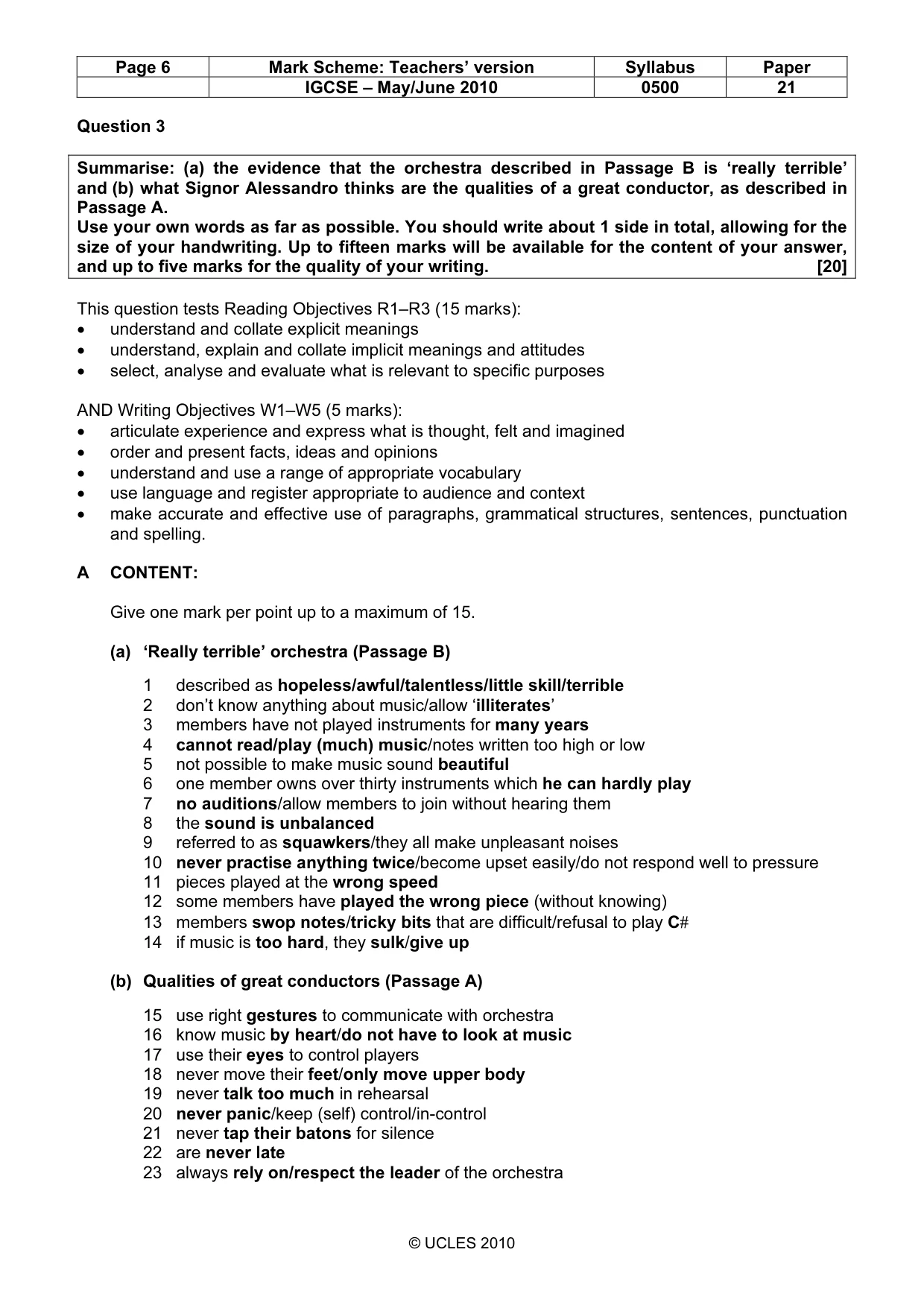 Mark scheme, page 6 of 7