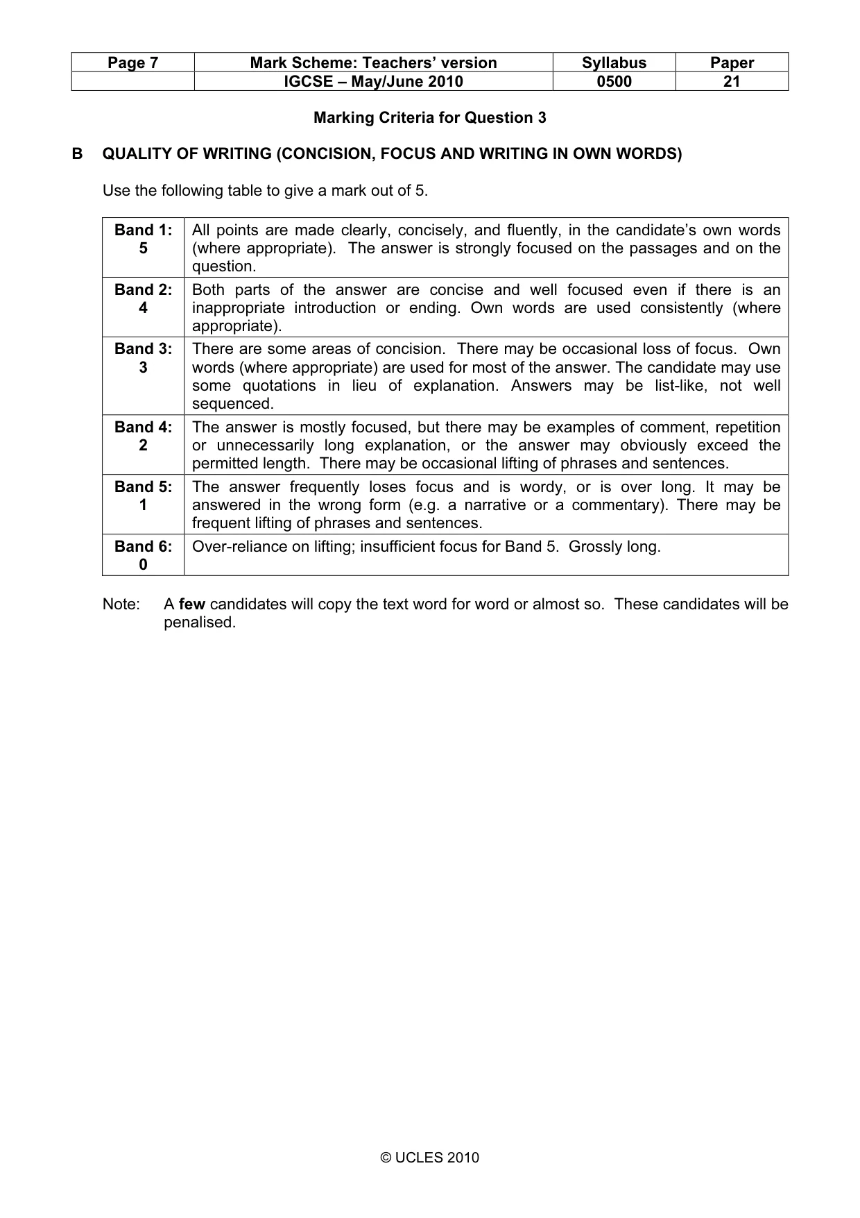 Mark scheme, page 7 of 7