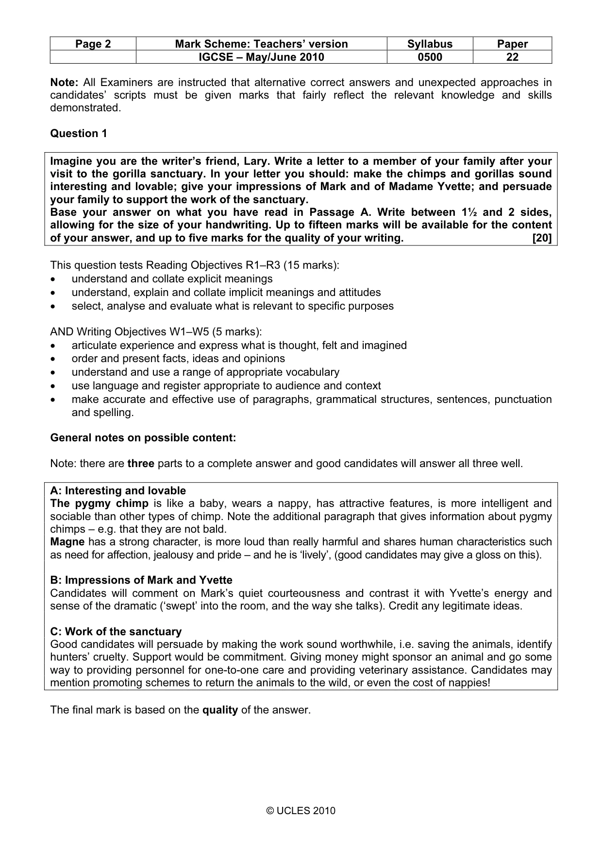 Mark scheme, page 2 of 7