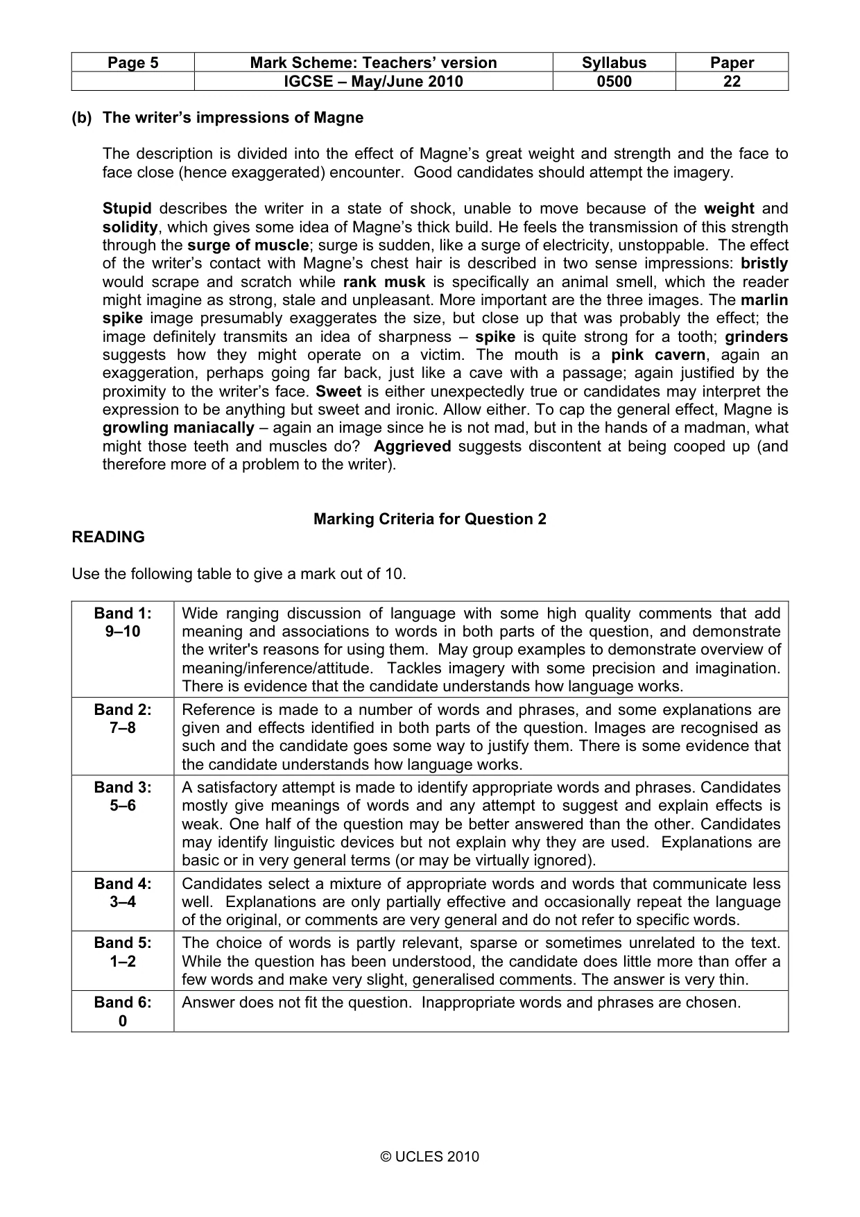 Mark scheme, page 5 of 7