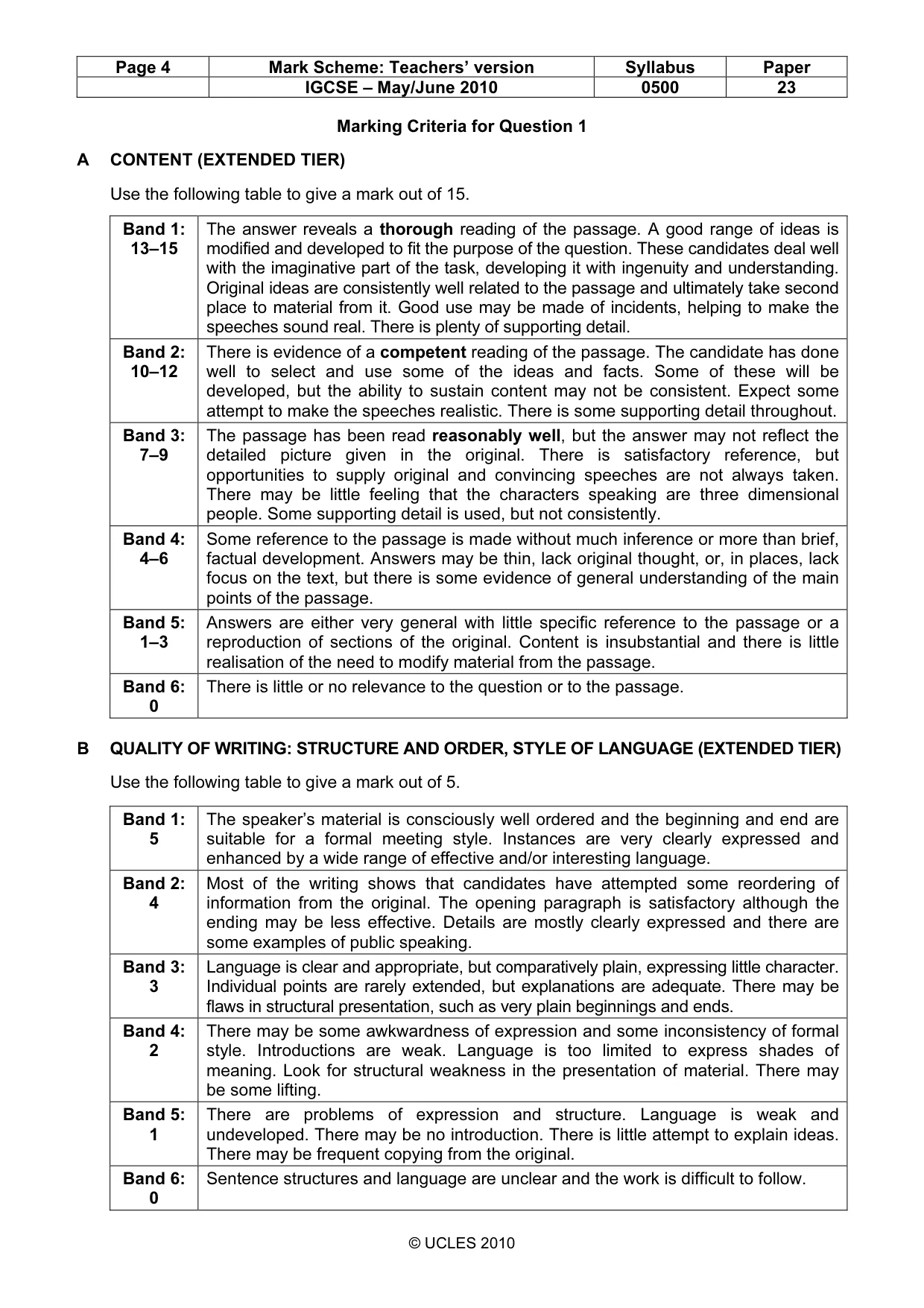Mark scheme, page 4 of 8