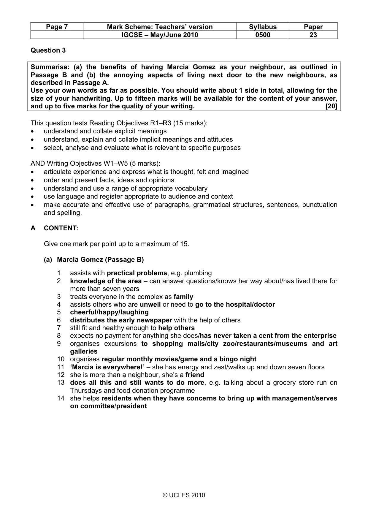 Mark scheme, page 7 of 8
