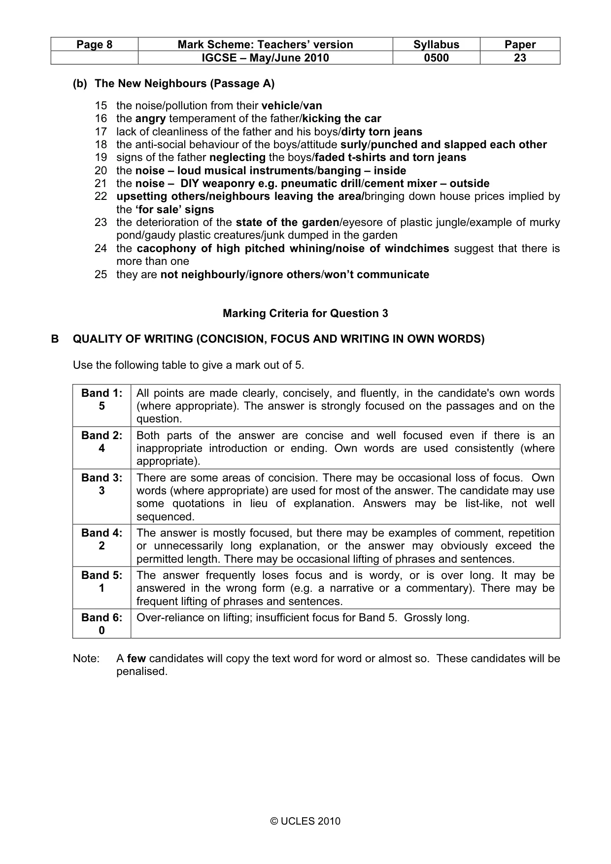 Mark scheme, page 8 of 8