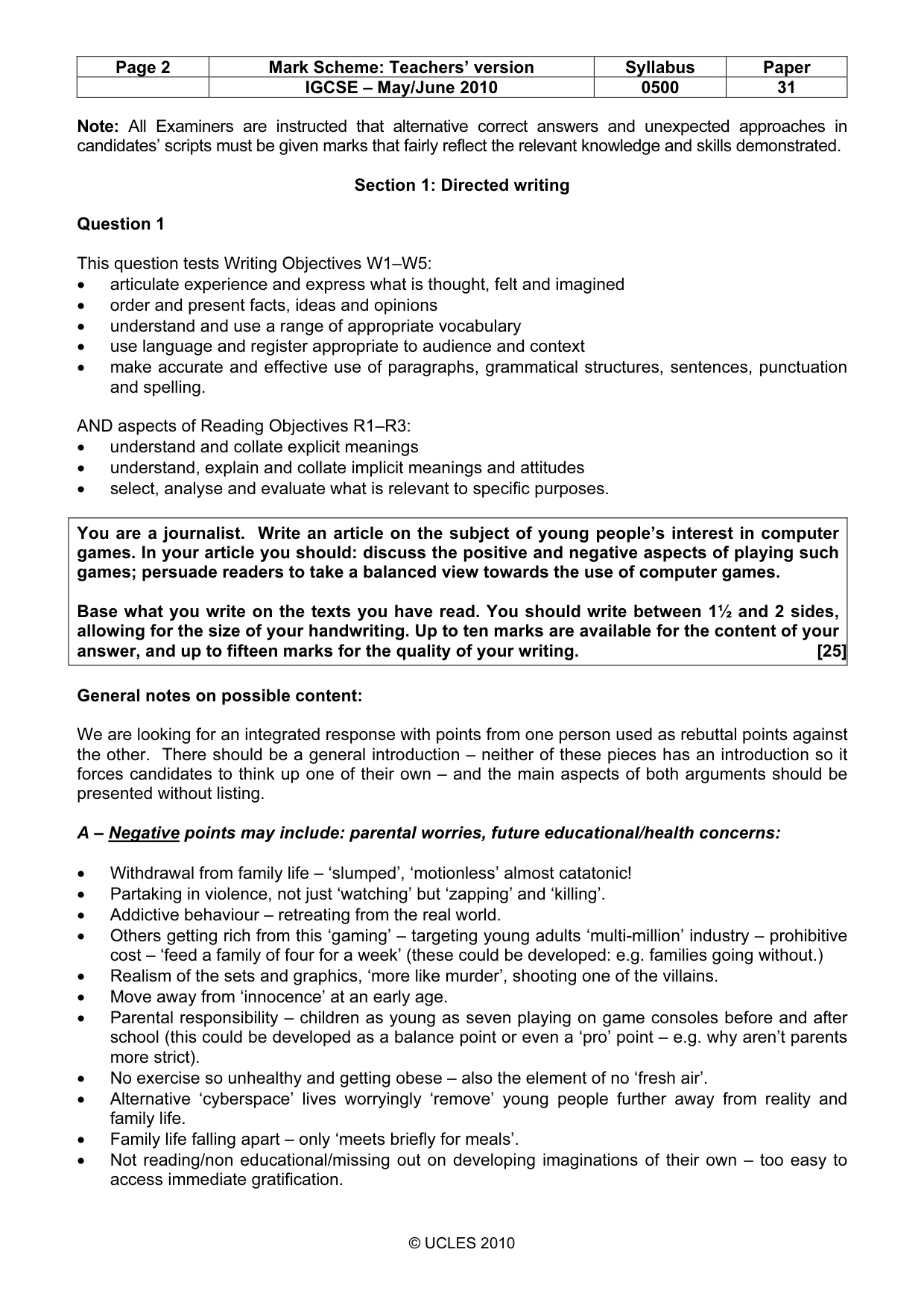 Mark scheme, page 2 of 9