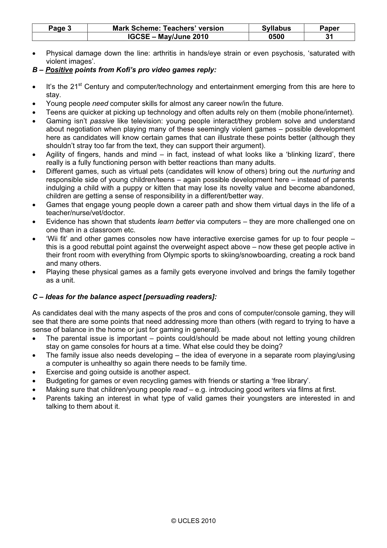 Mark scheme, page 3 of 9