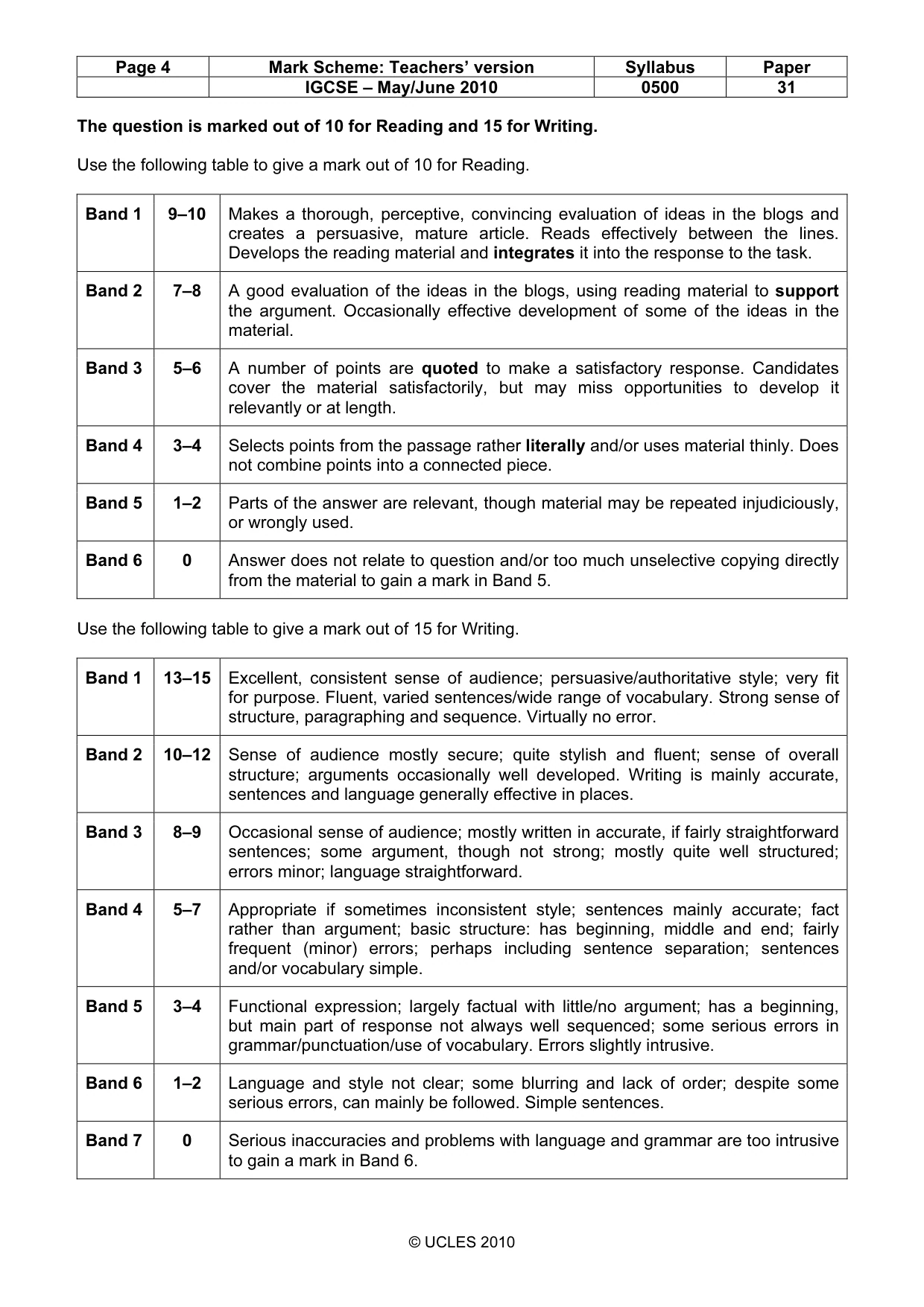 Mark scheme, page 4 of 9