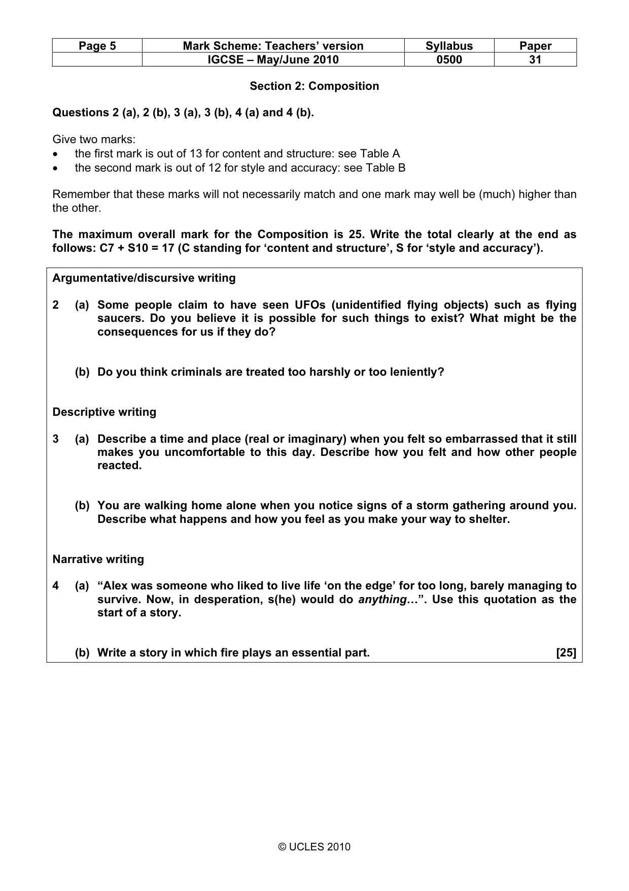 Mark scheme, page 5 of 9