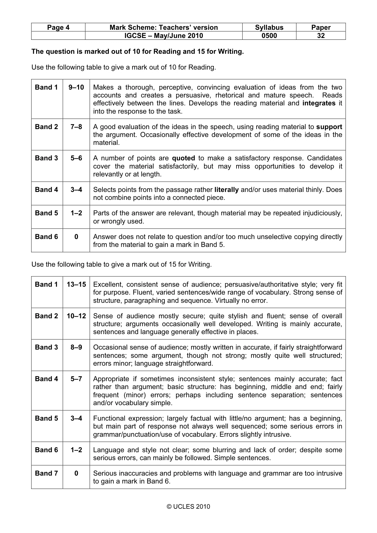 Mark scheme, page 4 of 9