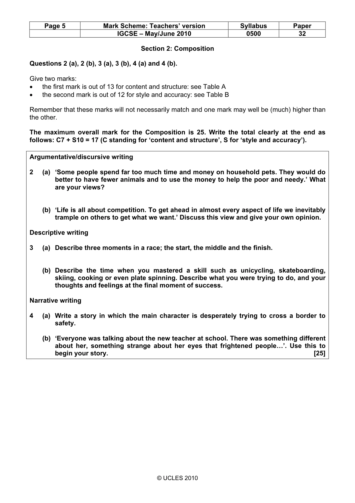 Mark scheme, page 5 of 9