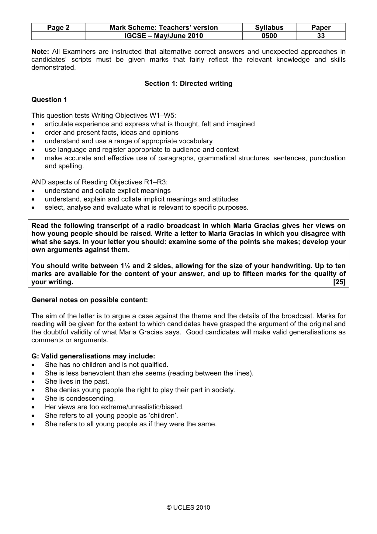 Mark scheme, page 2 of 9