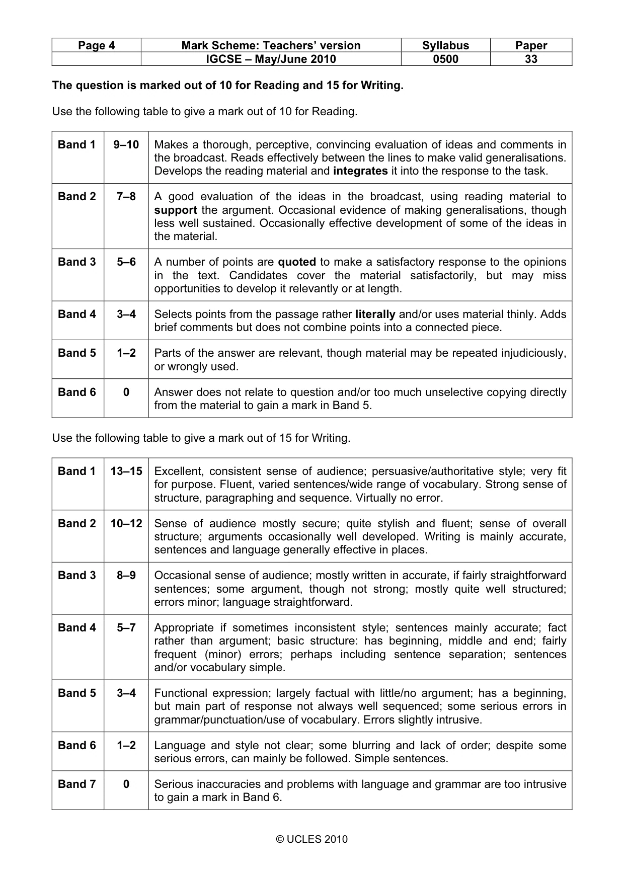 Mark scheme, page 4 of 9