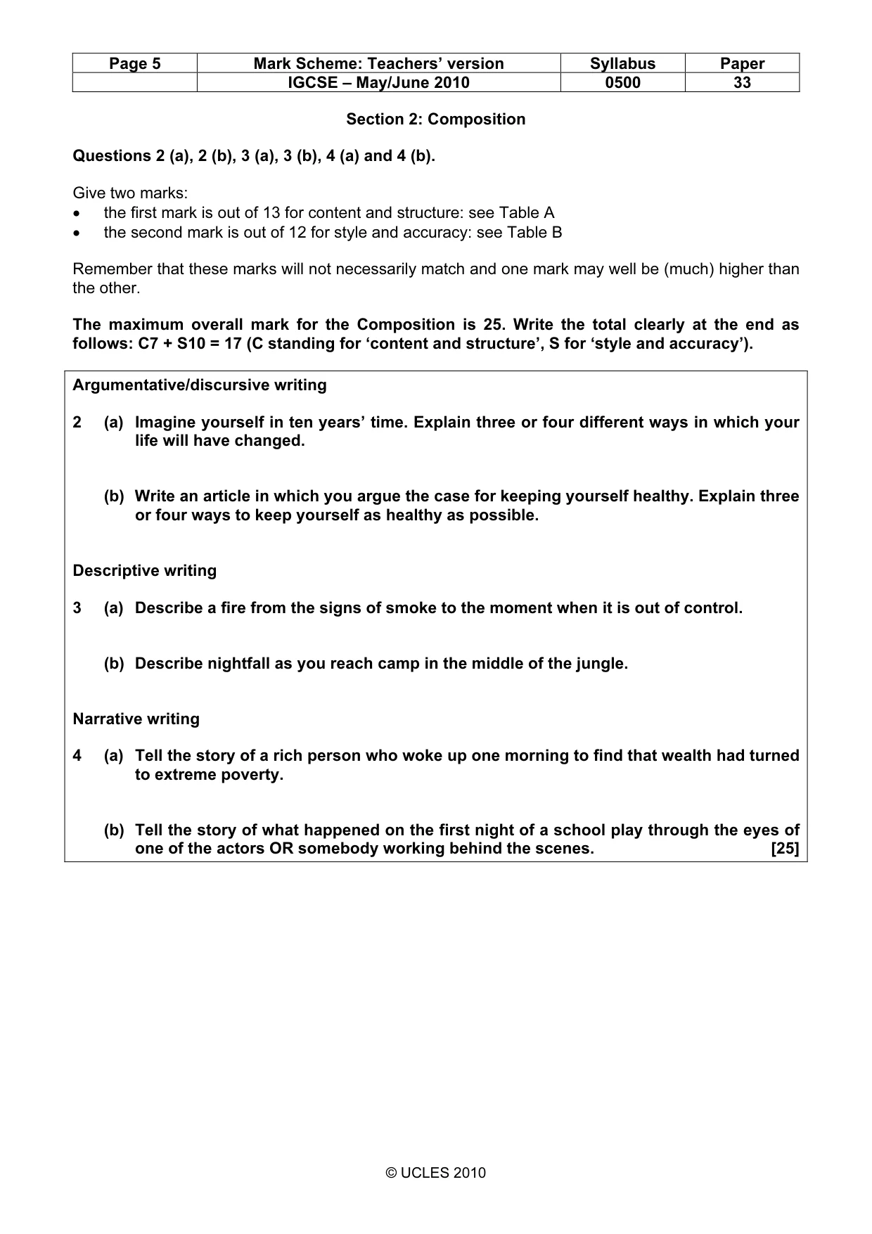 Mark scheme, page 5 of 9
