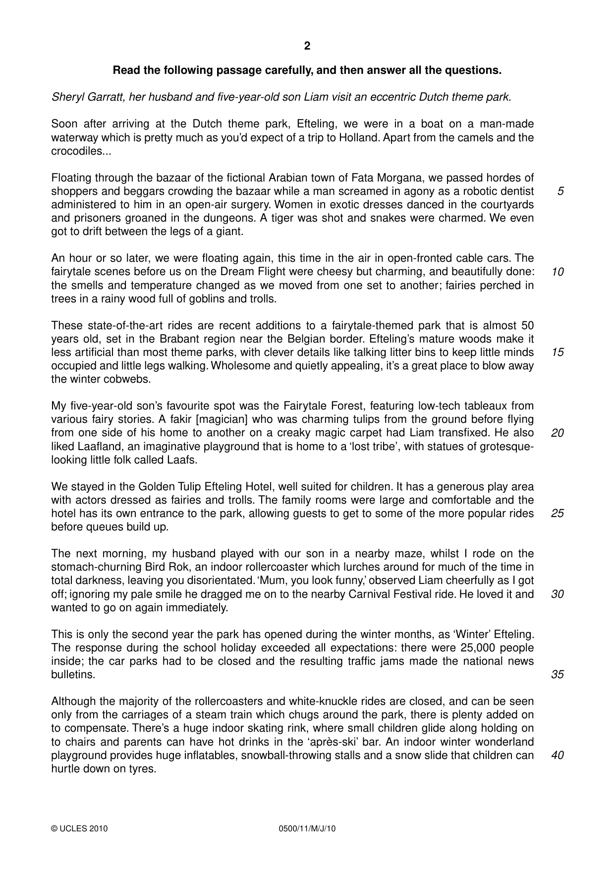 Cambridge IGCSE English - First Language 0500 2010 May/June Paper 1 · Variant 1 question paper, page 2 of 4