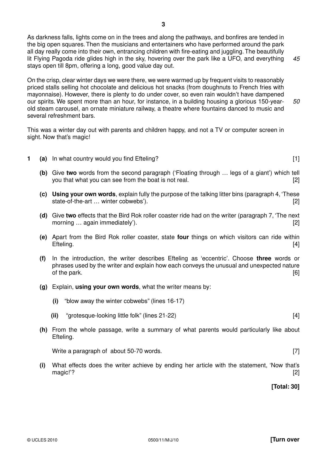Cambridge IGCSE English - First Language 0500 2010 May/June Paper 1 · Variant 1 question paper, page 3 of 4