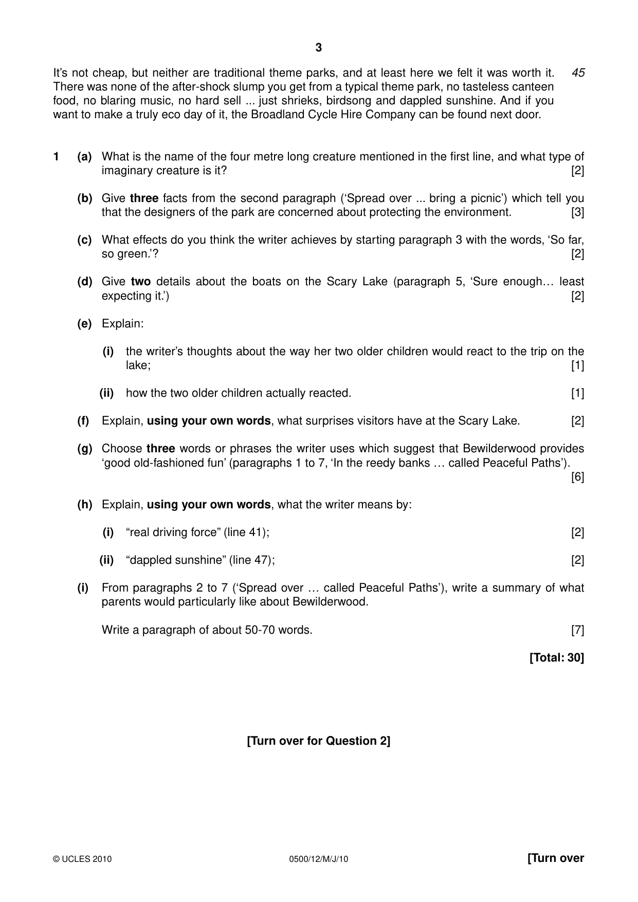 Cambridge IGCSE English - First Language 0500 2010 May/June Paper 1 · Variant 2 question paper, page 3 of 4