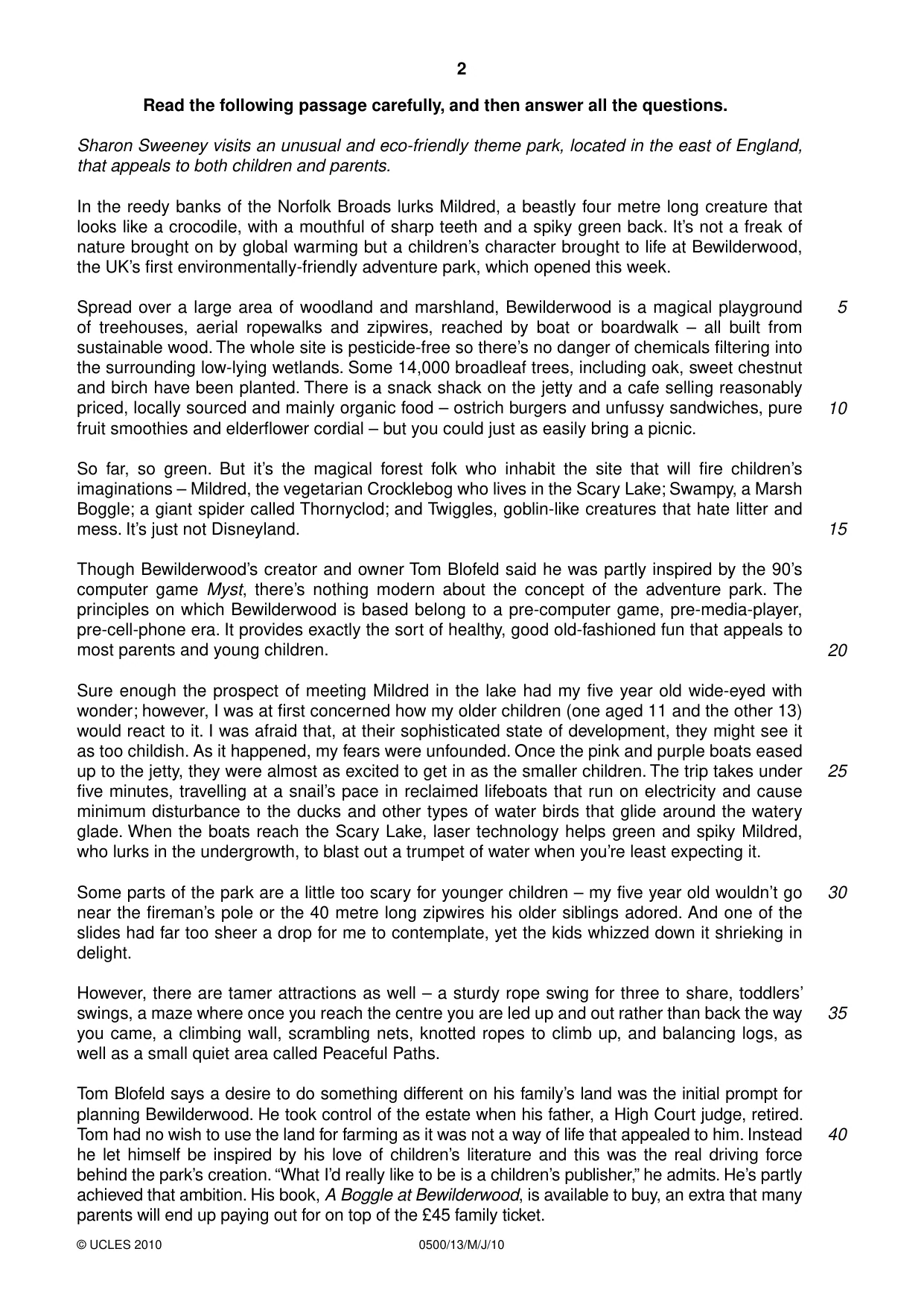 Cambridge IGCSE English - First Language 0500 2010 May/June Paper 1 · Variant 3 question paper, page 2 of 4