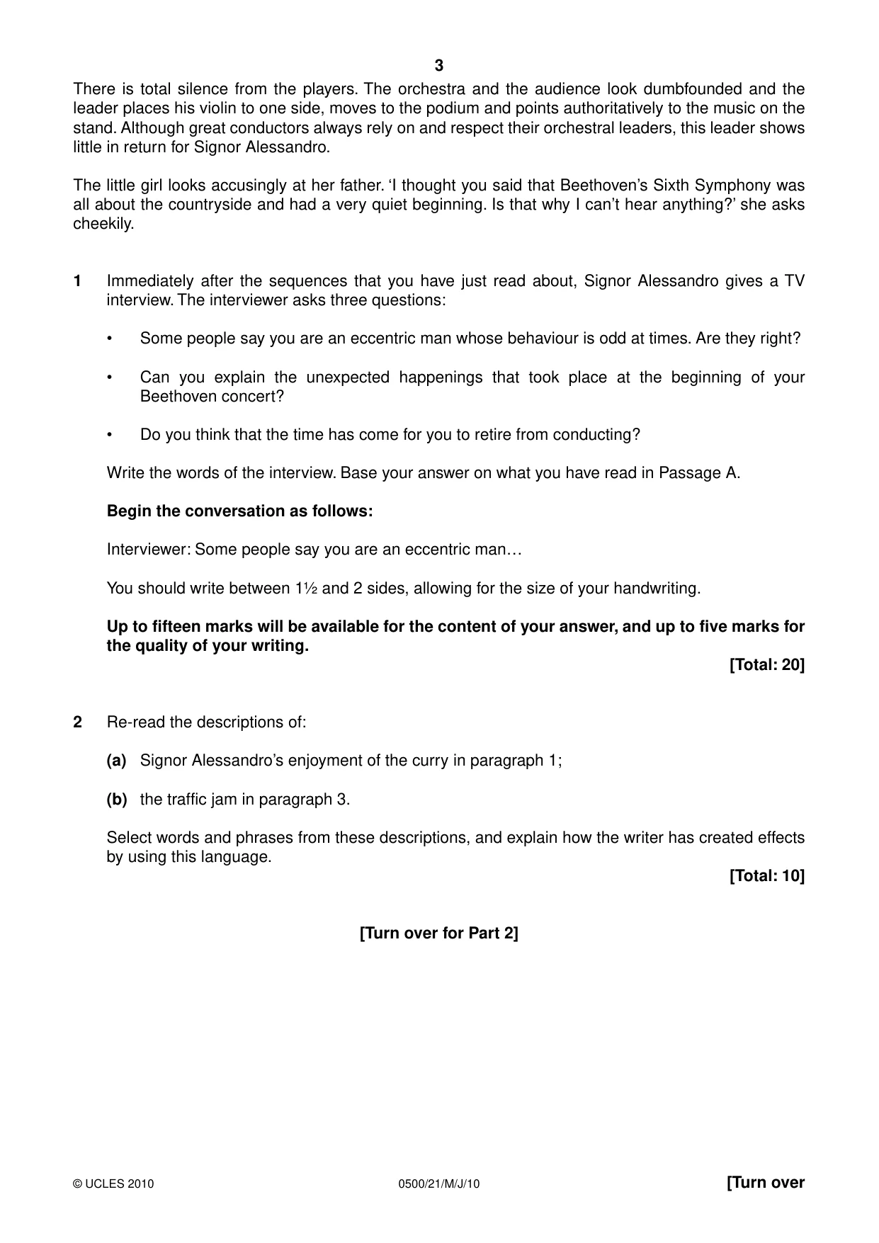 Cambridge IGCSE English - First Language 0500 2010 May/June Paper 2 · Variant 1 question paper, page 3 of 8