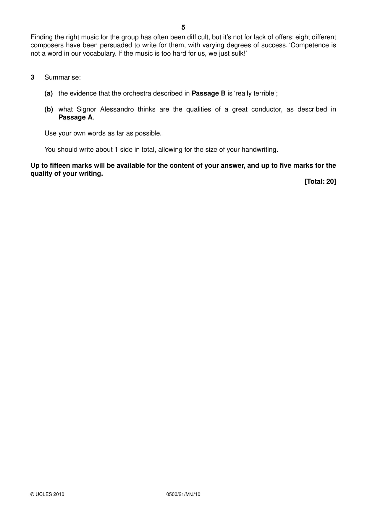 Cambridge IGCSE English - First Language 0500 2010 May/June Paper 2 · Variant 1 question paper, page 5 of 8