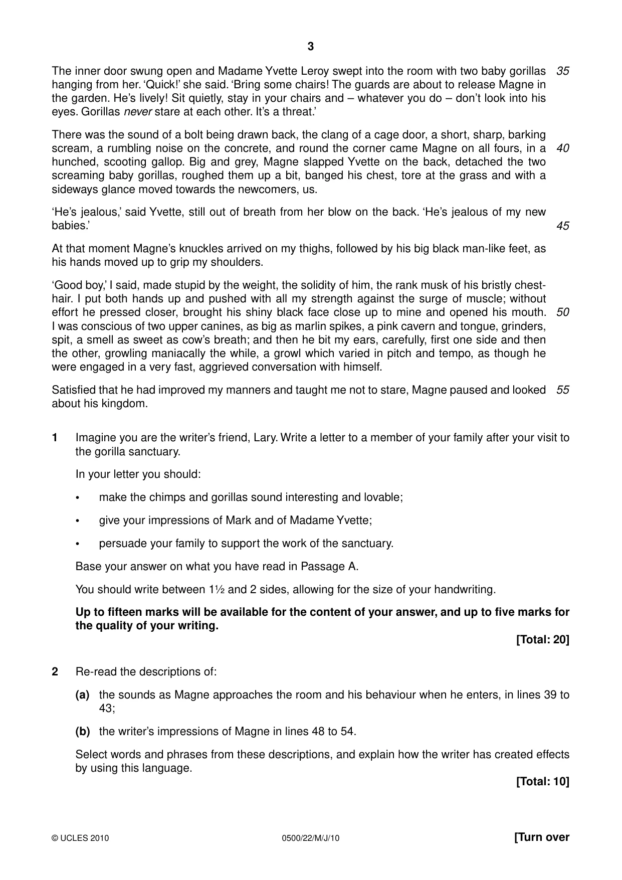 Cambridge IGCSE English - First Language 0500 2010 May/June Paper 2 · Variant 2 question paper, page 3 of 8