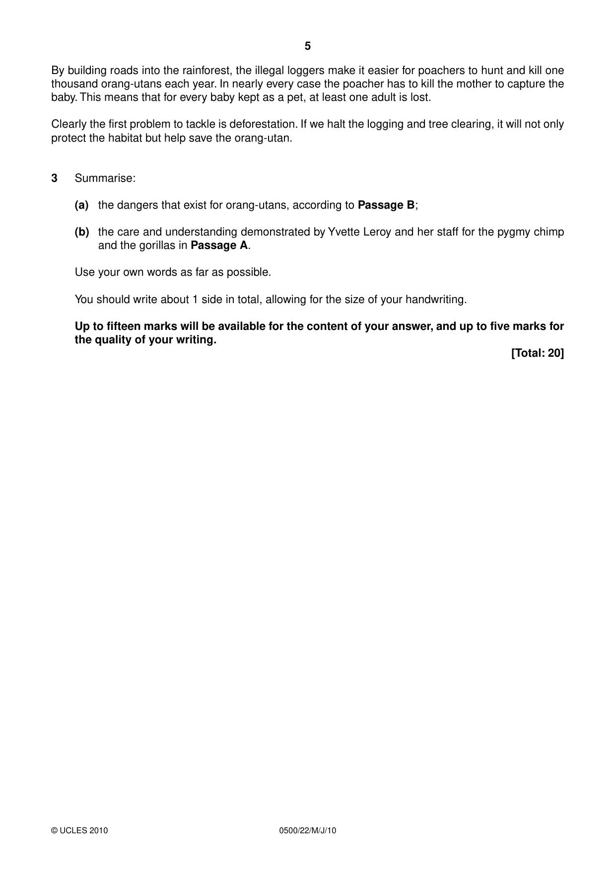 Cambridge IGCSE English - First Language 0500 2010 May/June Paper 2 · Variant 2 question paper, page 5 of 8