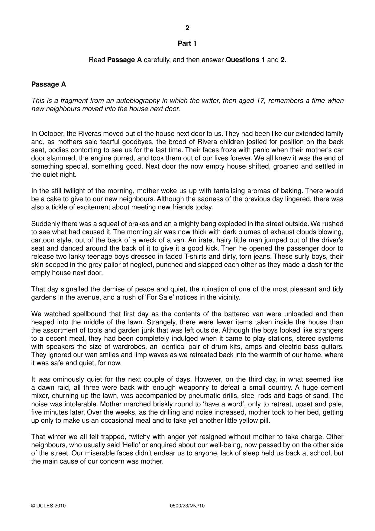 Cambridge IGCSE English - First Language 0500 2010 May/June Paper 2 · Variant 3 question paper, page 2 of 8