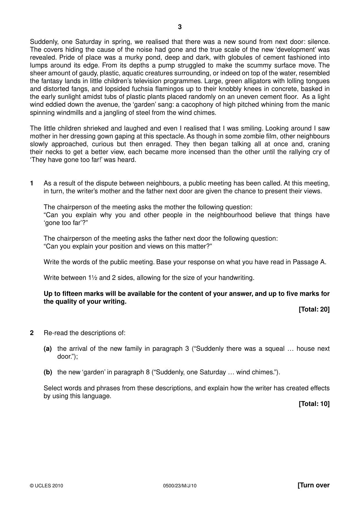 Cambridge IGCSE English - First Language 0500 2010 May/June Paper 2 · Variant 3 question paper, page 3 of 8