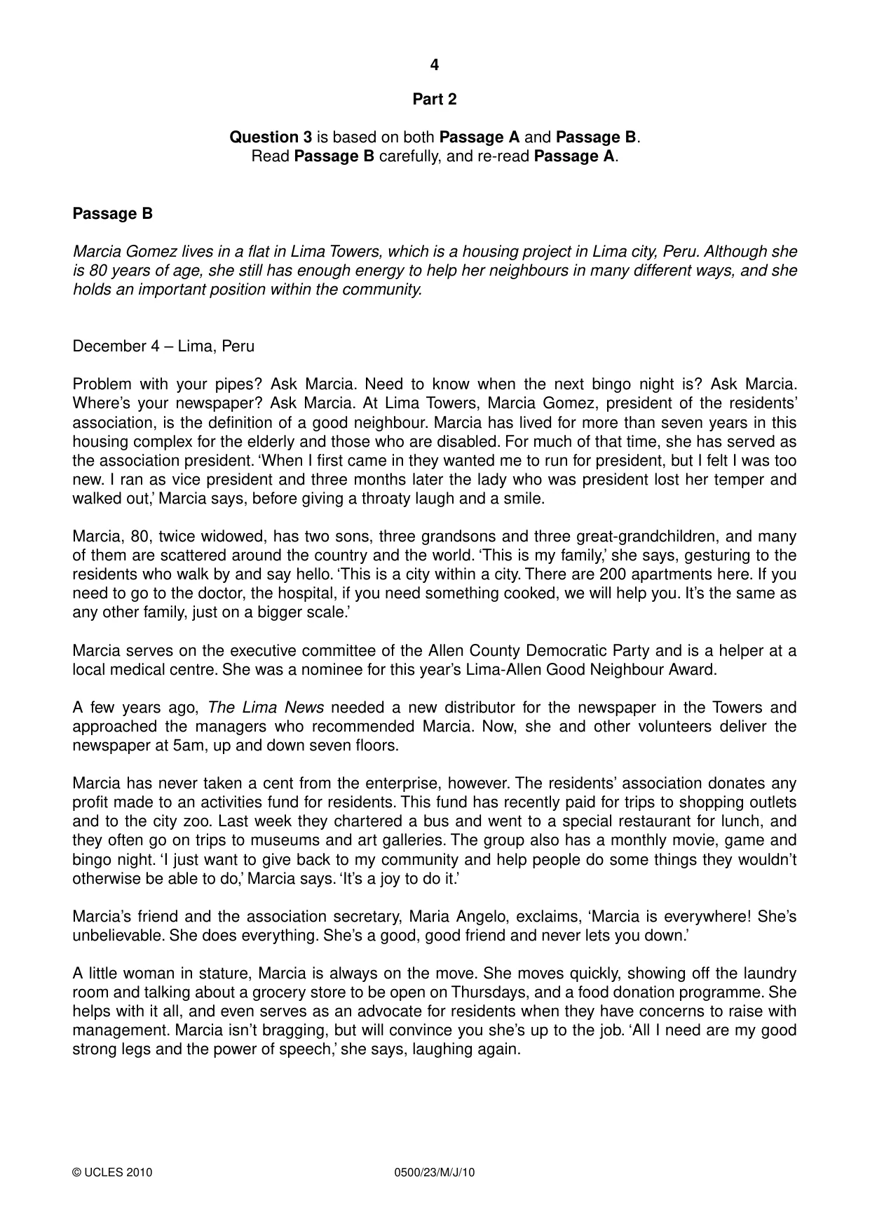 Cambridge IGCSE English - First Language 0500 2010 May/June Paper 2 · Variant 3 question paper, page 4 of 8