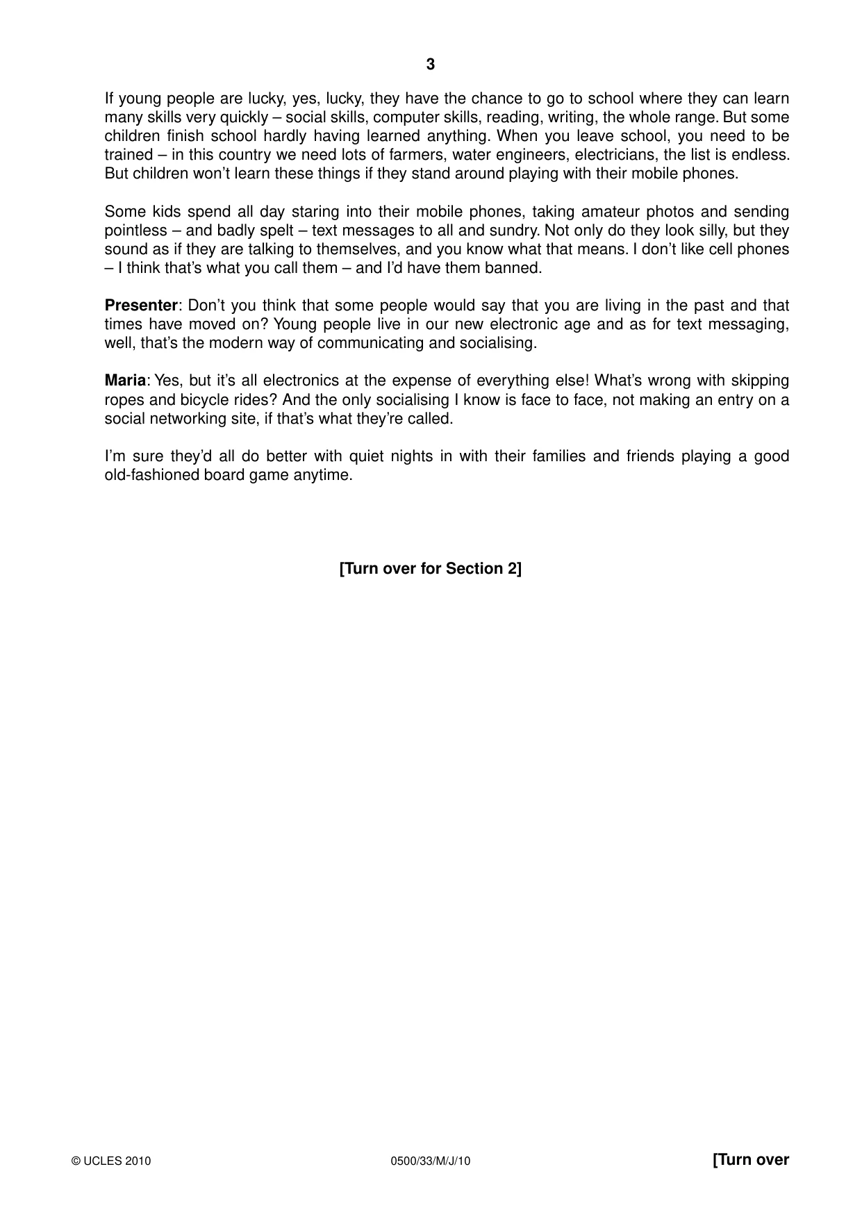 Cambridge IGCSE English - First Language 0500 2010 May/June Paper 3 · Variant 3 question paper, page 3 of 4